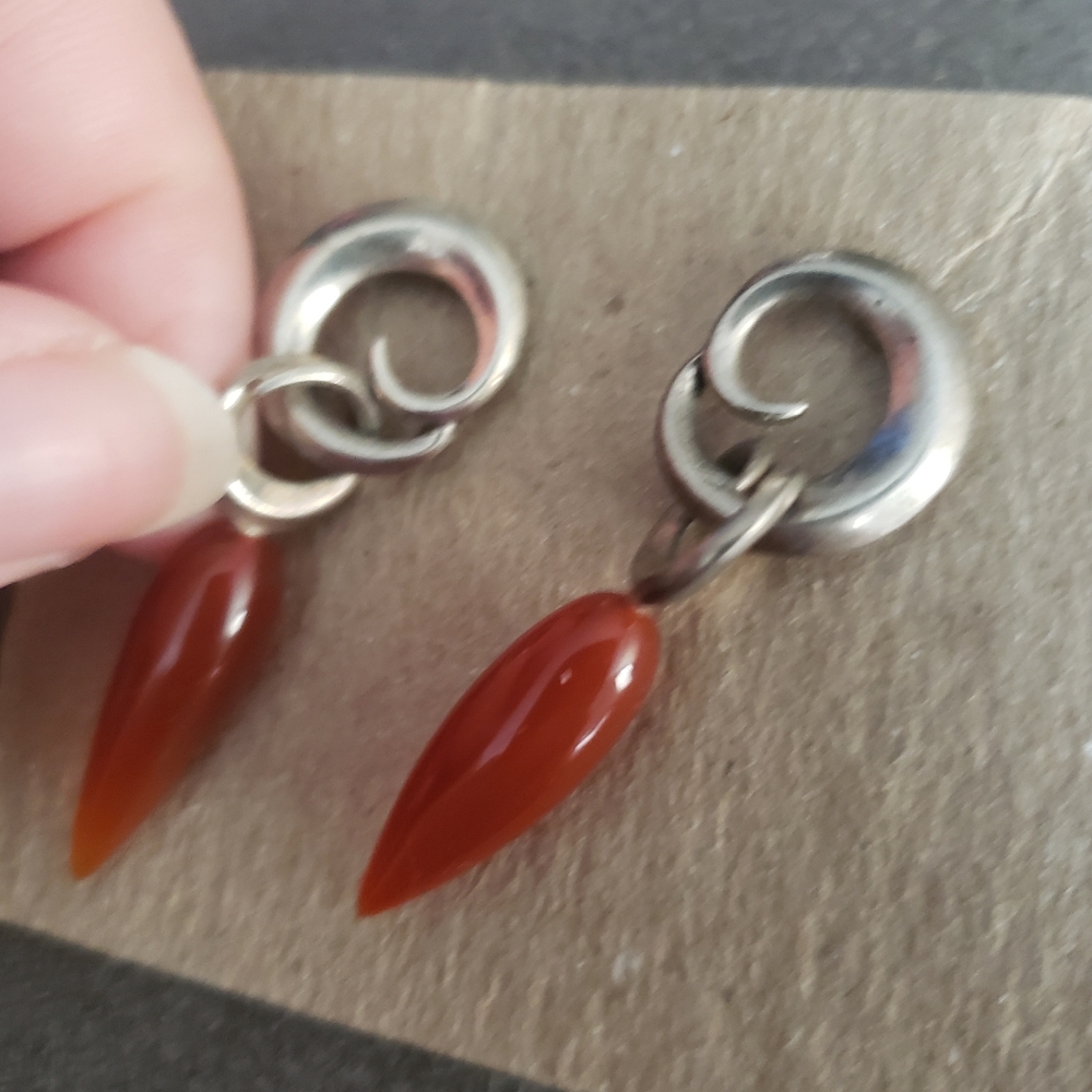 SOLD Ann King Luna Teardrop Unique Vintage Carnelian Dangle Earrings - Picture 7 of 11